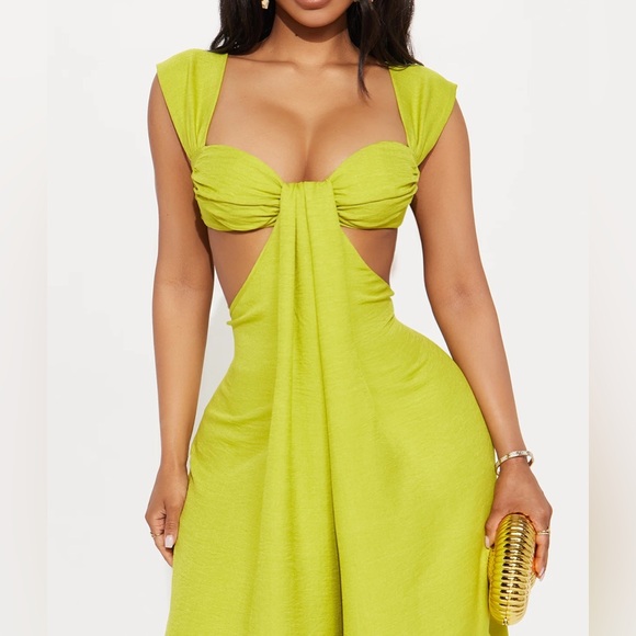 Fashion Nova Demi Cut Out Jumpsuit - Chartreuse - NWT - Picture 2 of 3